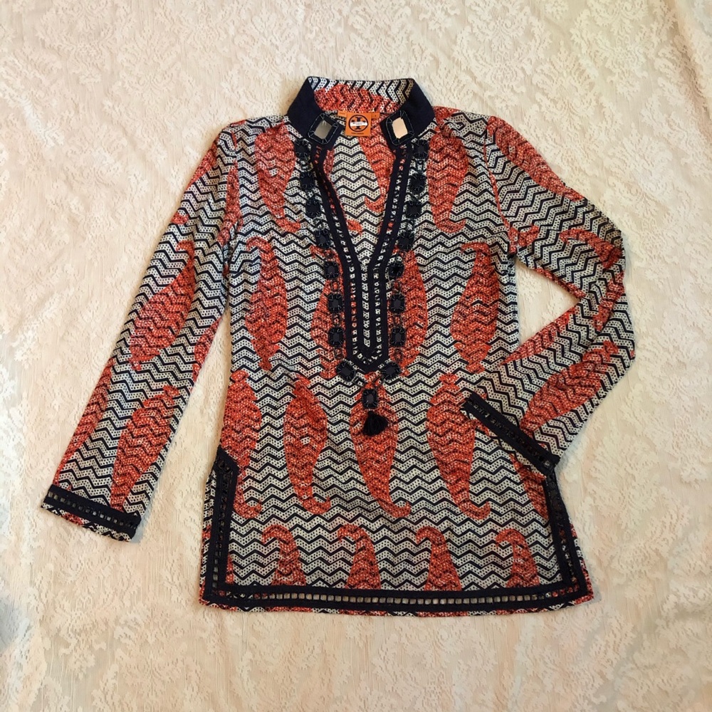 Tory Burch paisley embellished eyelet tunic